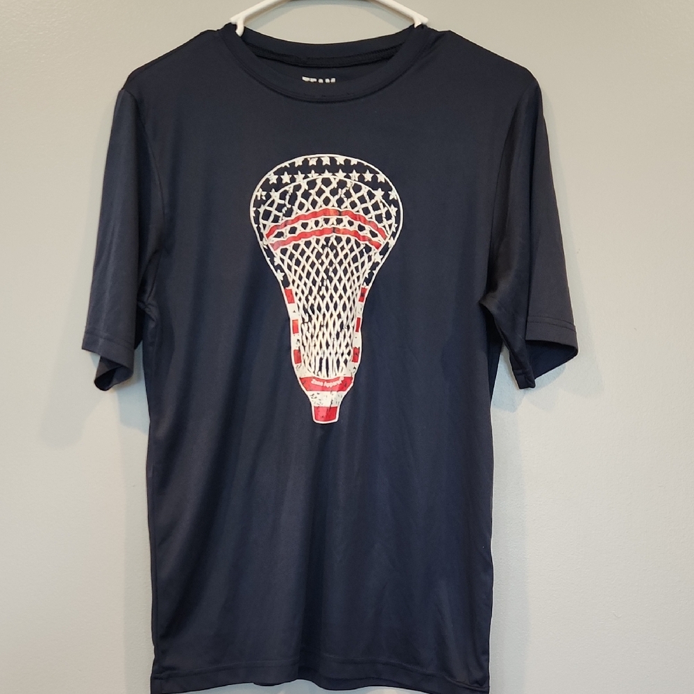Navy Lacrosse Graphic Athletic Material T-Shirt Youth L /XL